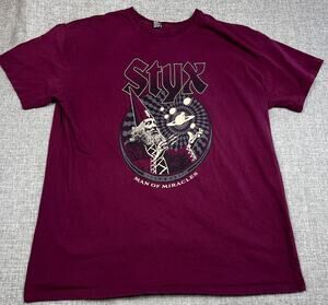 Styx Man of Miracles 2024 Tour T Shirt Mens 2XL Burgundy Double Sided